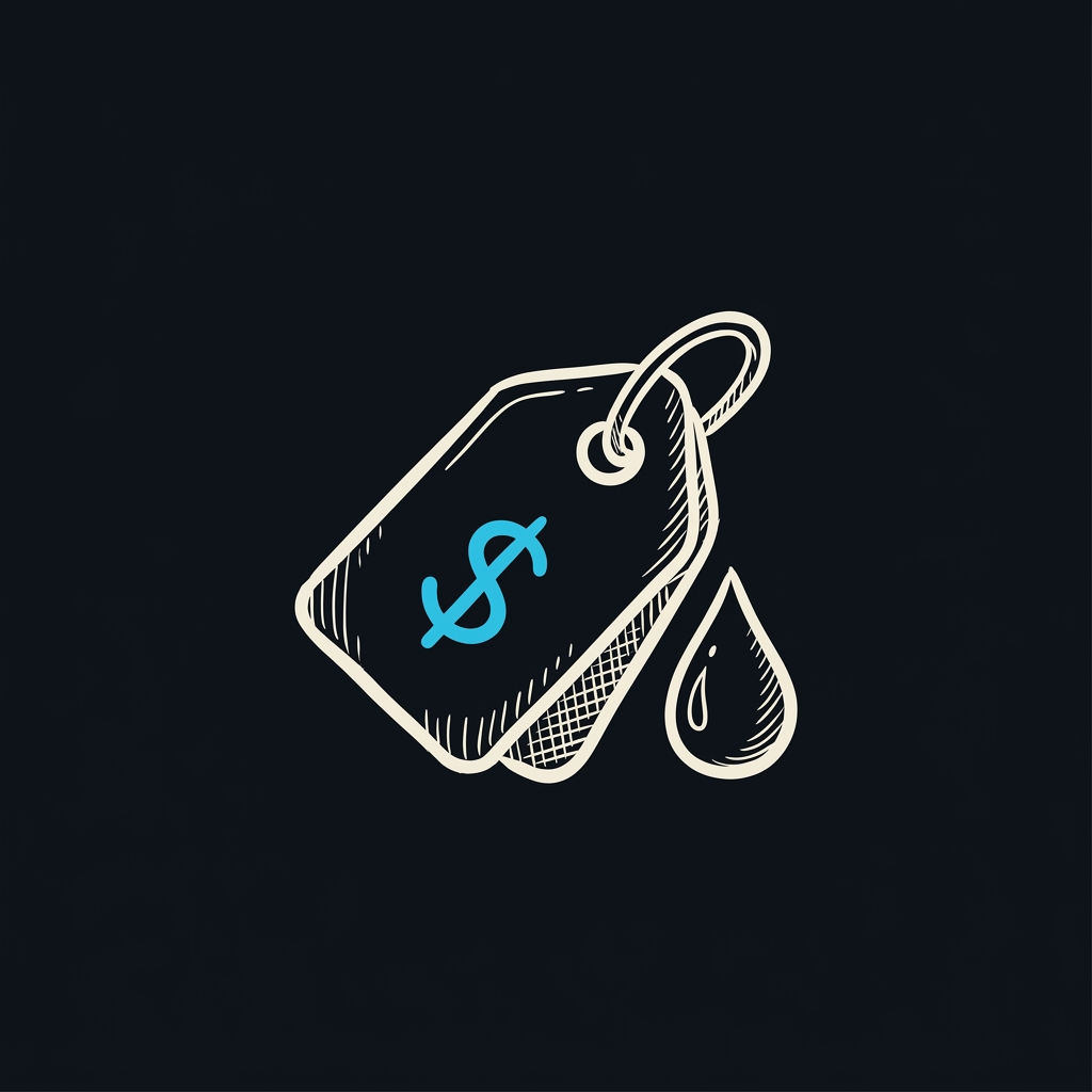 Hand-sketched price tag with a dollar sign and oil drop