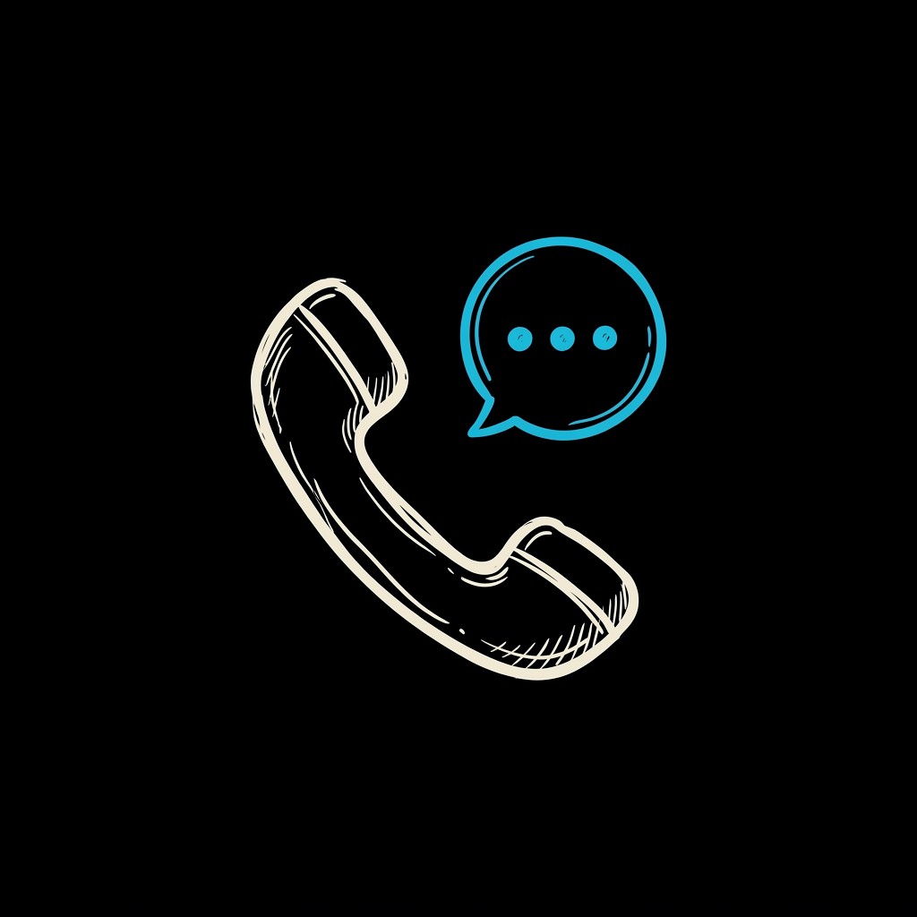 Hand-sketched telephone handset with a speech bubble